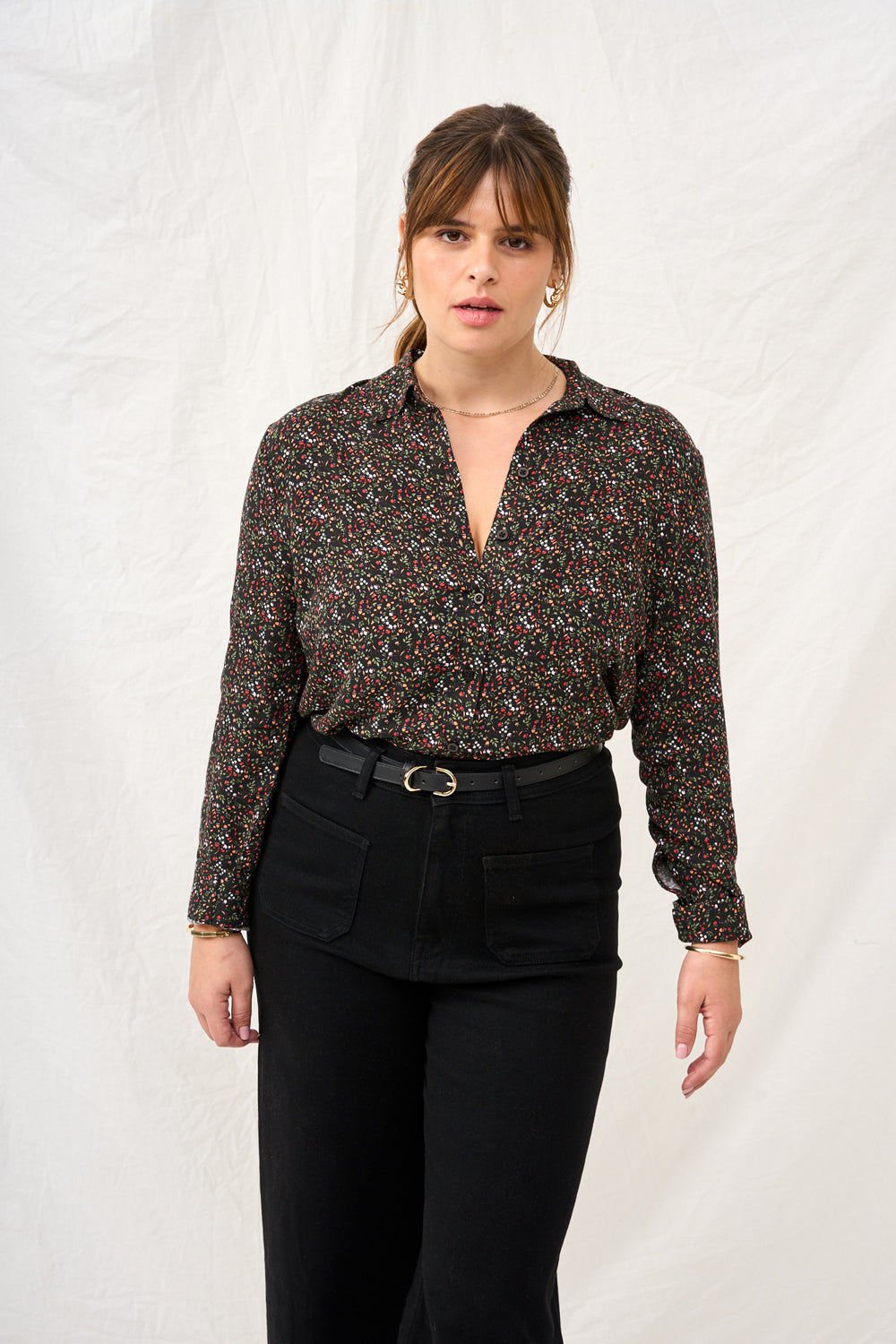 Valerie shirt with brown floral print