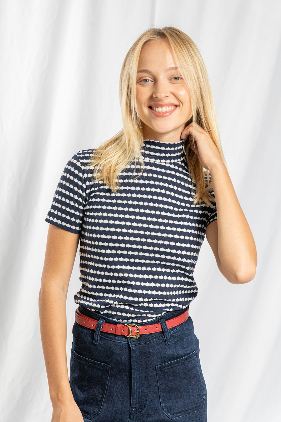 Navy stripe loca knit