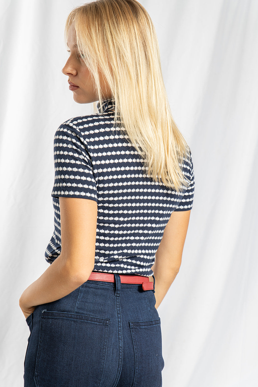 Navy stripe loca knit