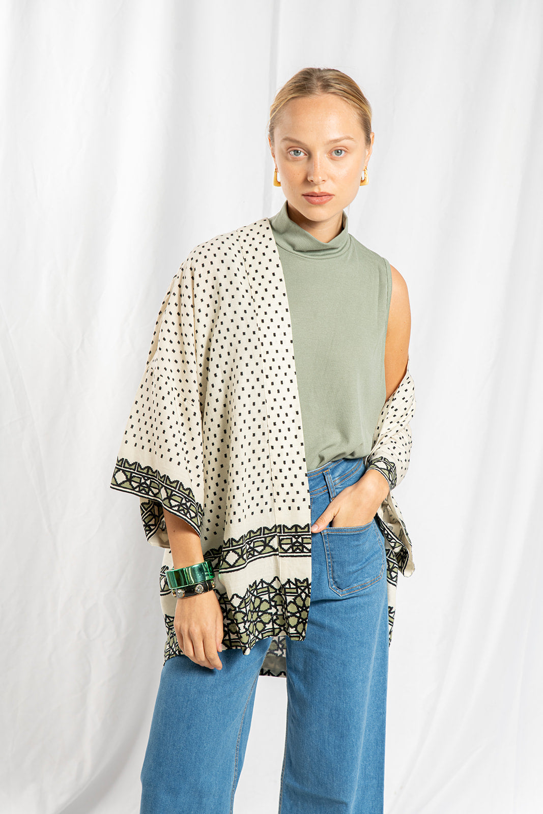 Kimono tie brush print