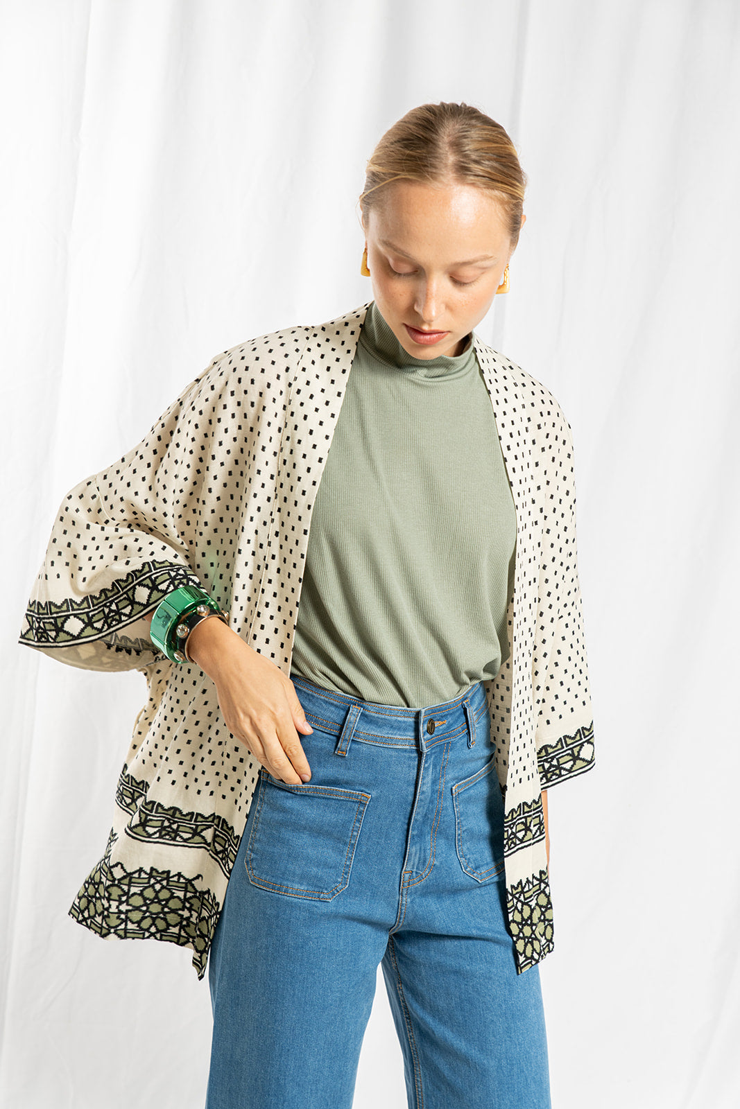 Kimono tie brush print