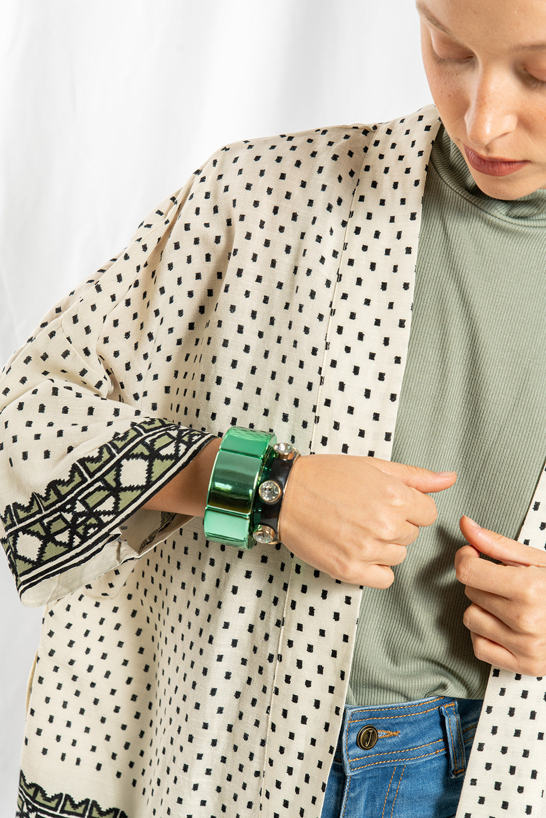 Kimono tie brush print