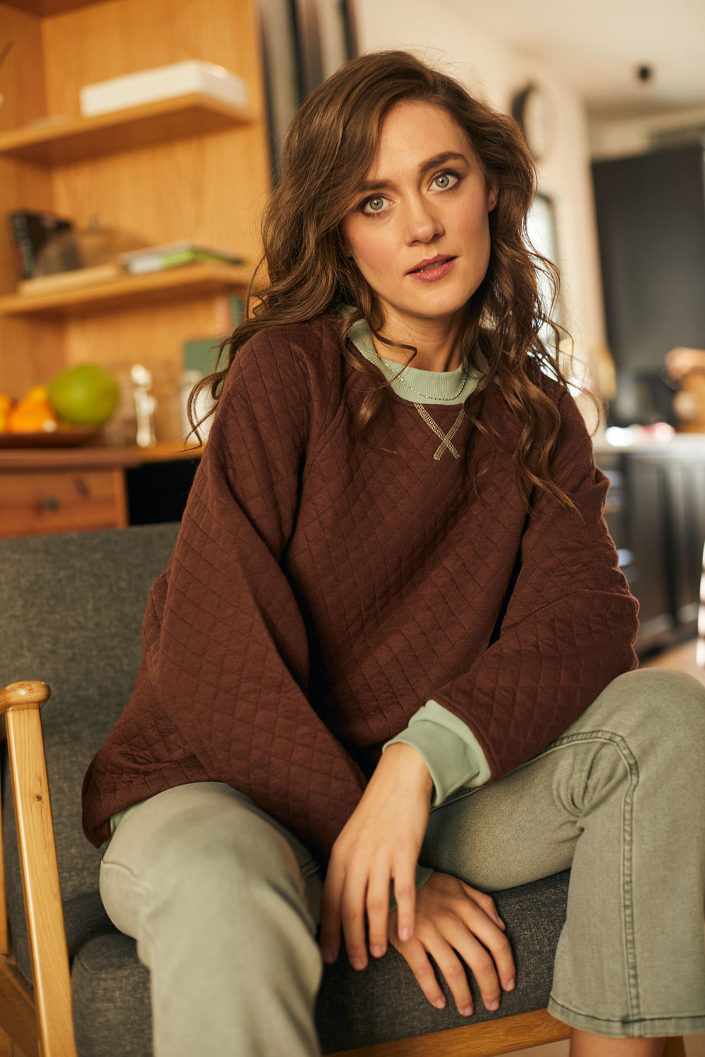 סווטשירט קווילט חום