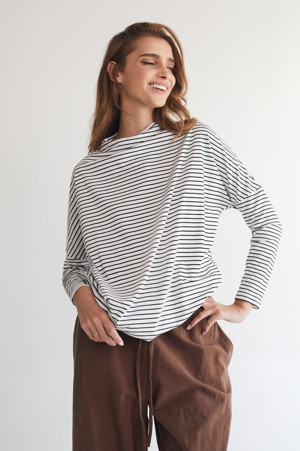 חולצה רומי ארוכה פסים לבן - JUL