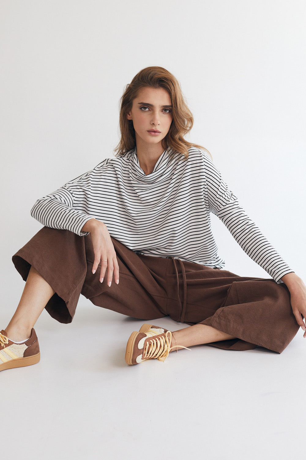 חולצה רומי ארוכה פסים לבן - JUL