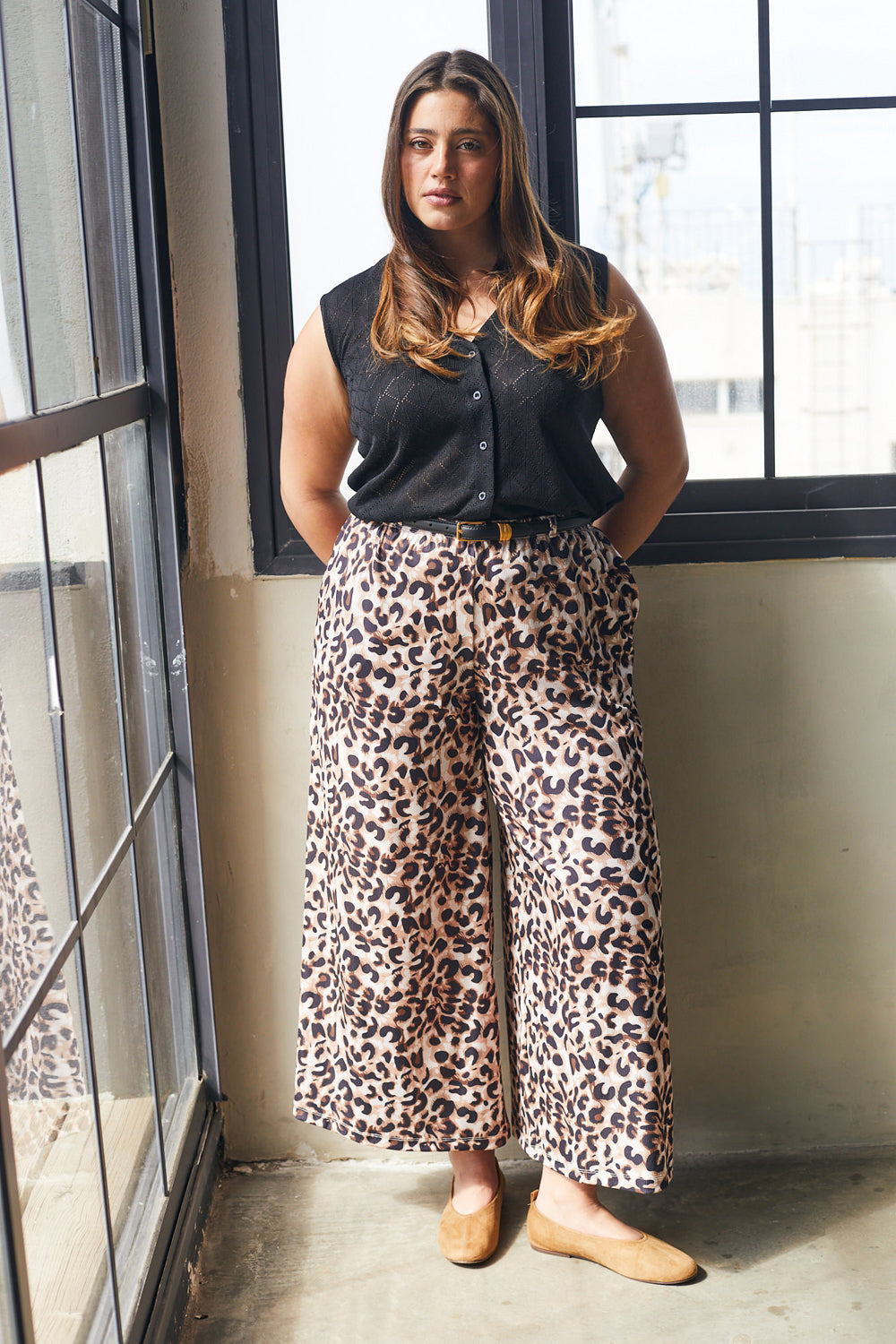 מכנסיים אוליביה ריב מנומר