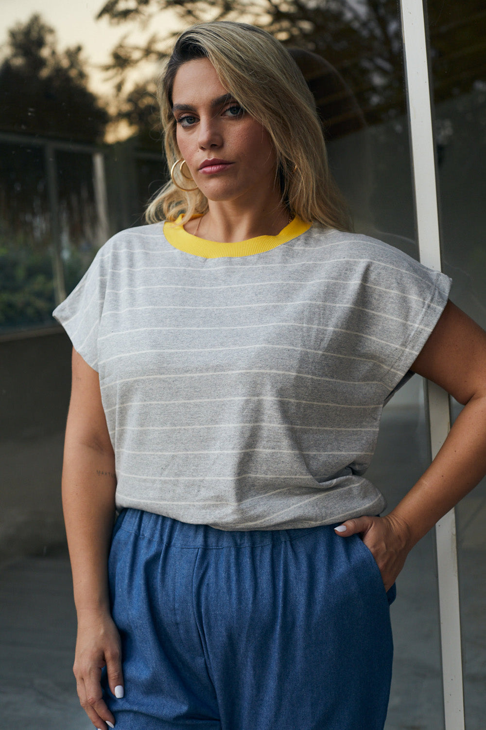 Gia gray striped t-shirt