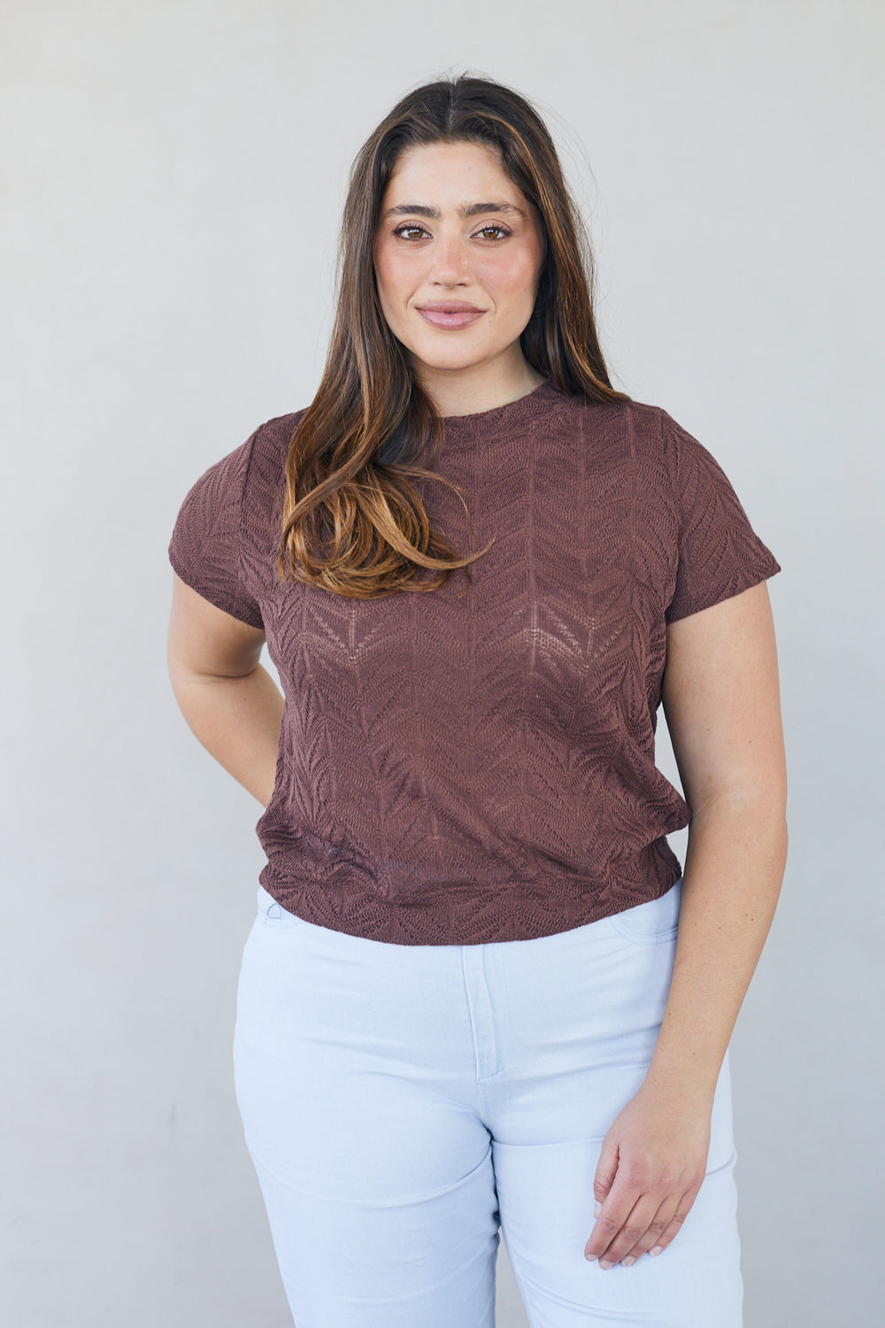 חולצת ג׳מה תחרה חומה