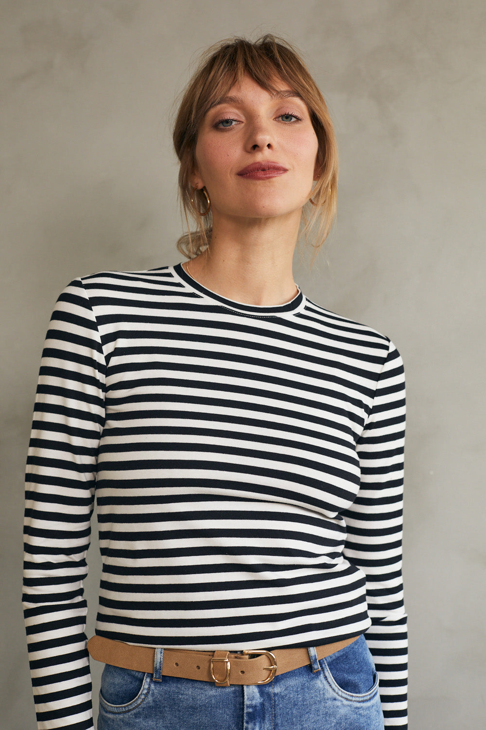 טי שירט סלין ארוכה פסים שחור לבן