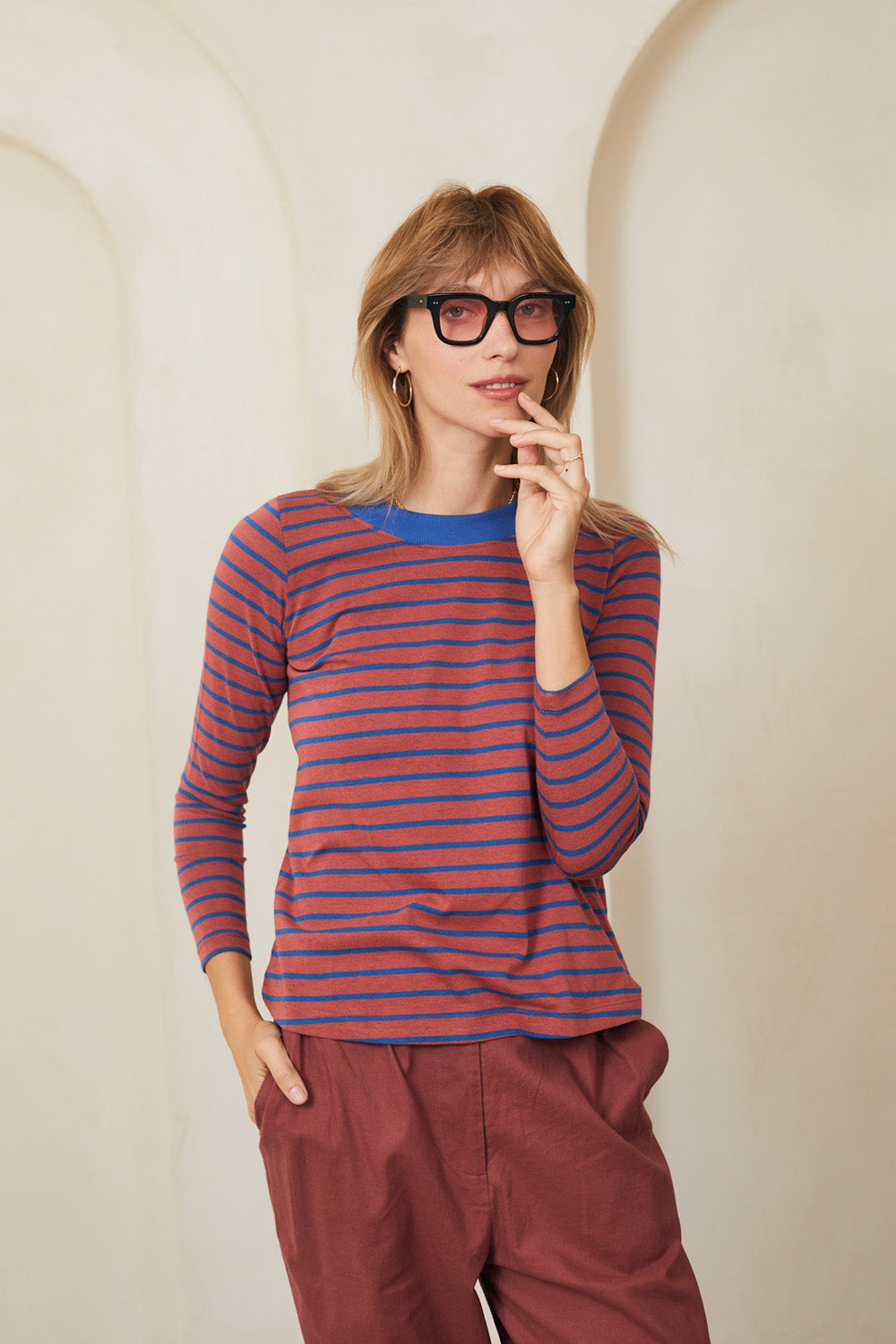 Crimson striped red purple knit