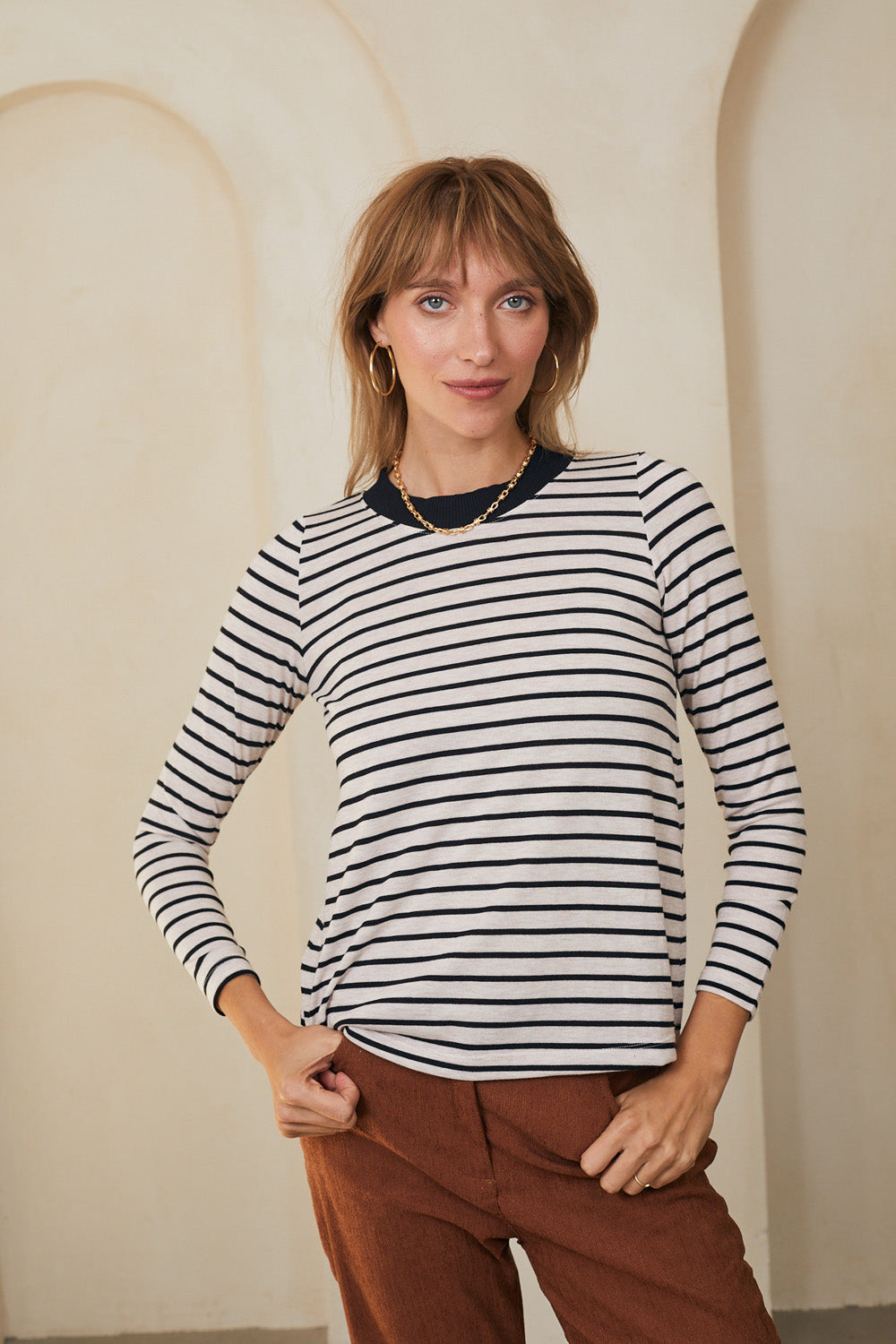 חולצת קרי ארוכה פס שחור