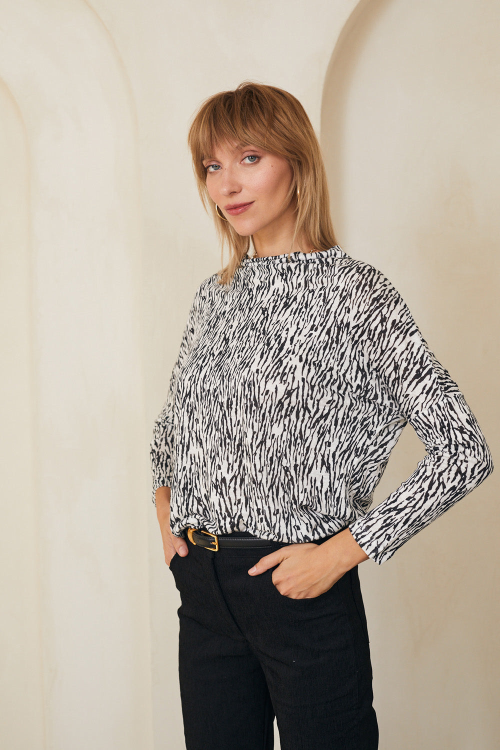 Printed linen fiona knit