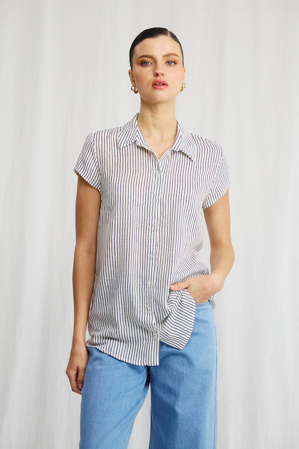 Sherry linen shirt with stripe print