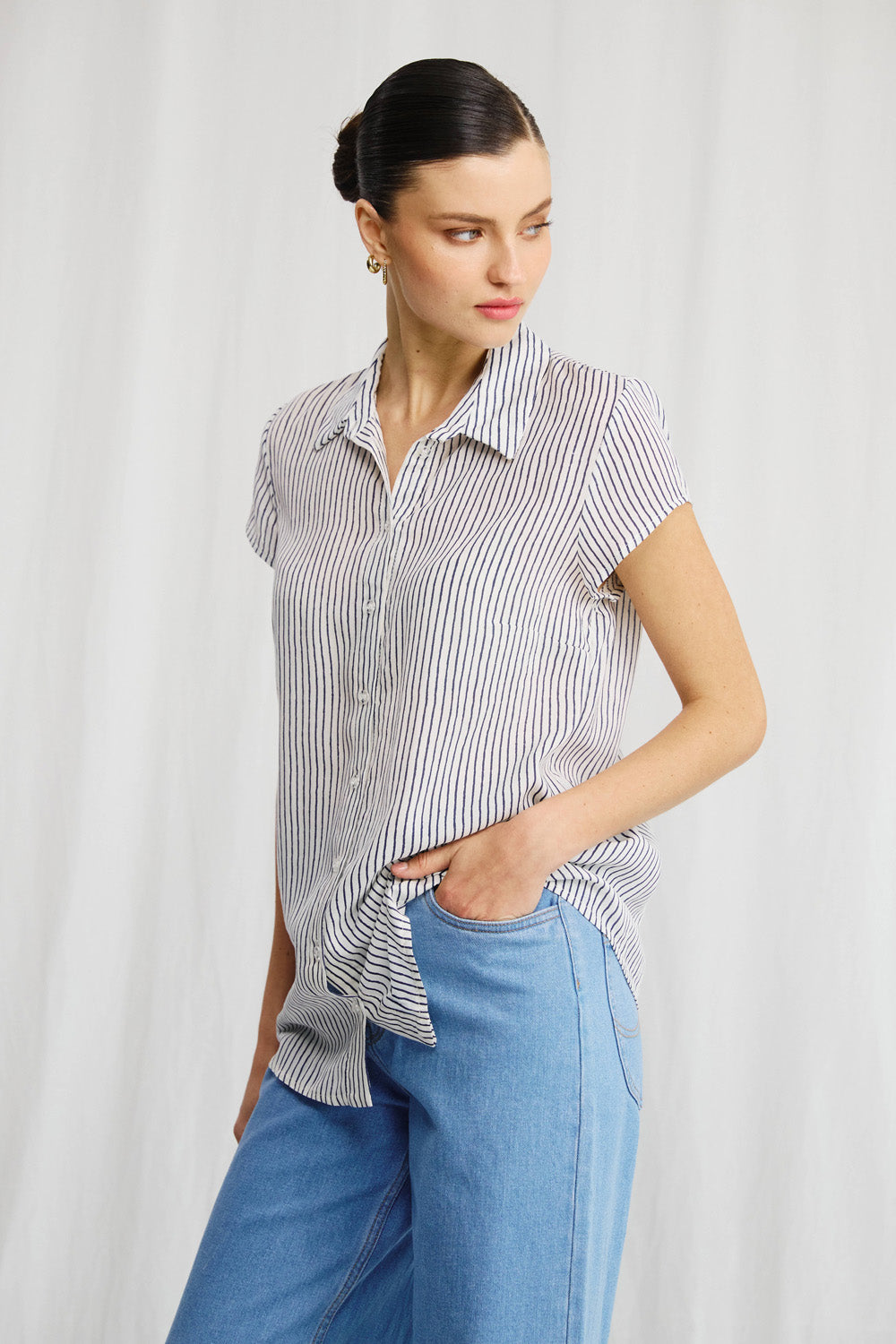 Sherry linen shirt with stripe print