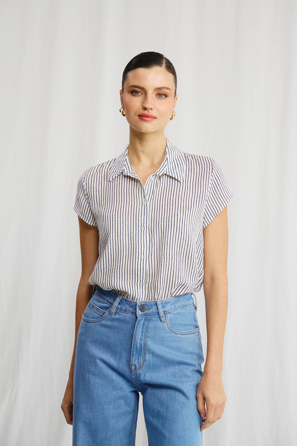 Sherry linen shirt with stripe print