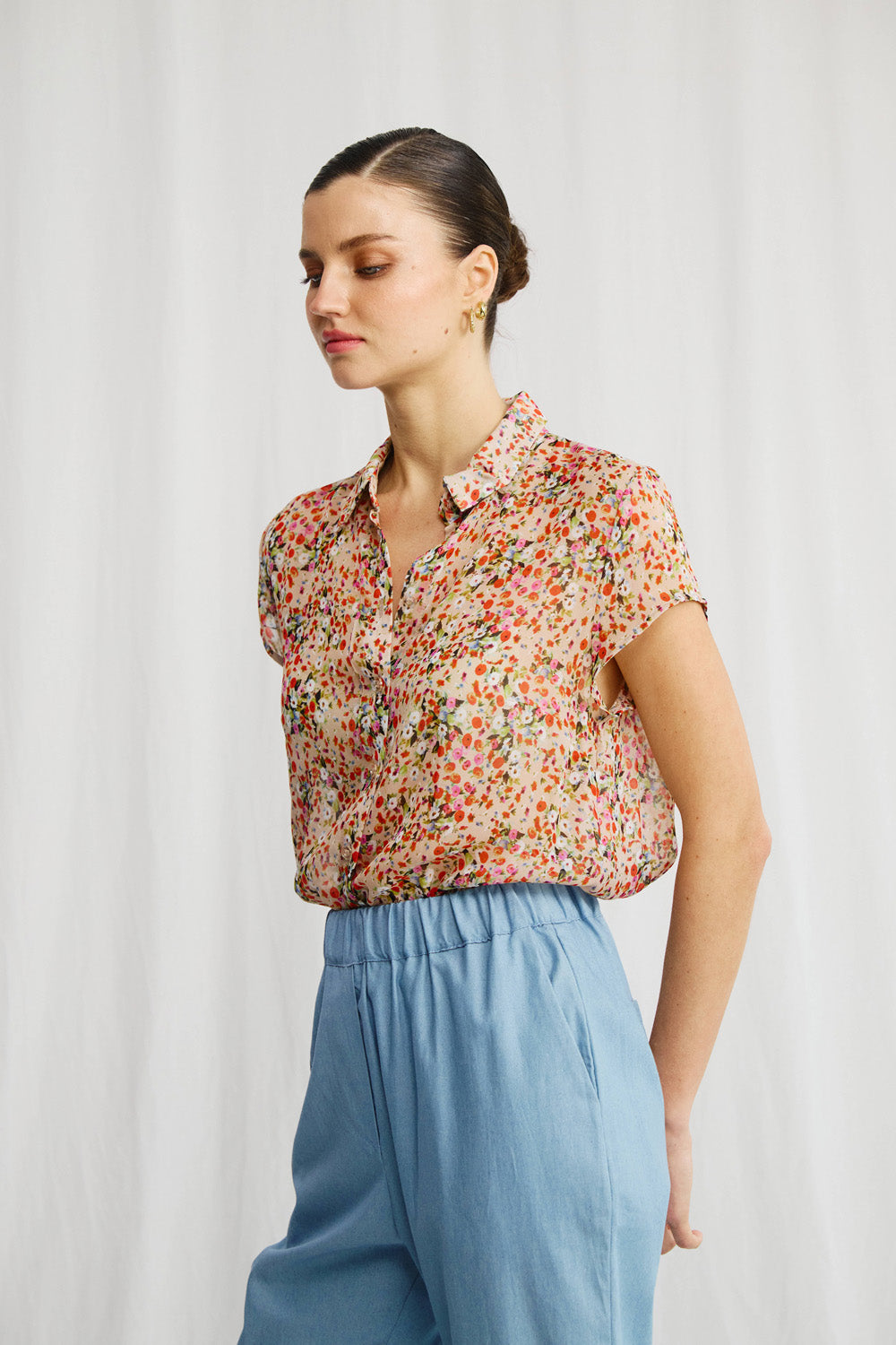 Sherry linen shirt with stripe print