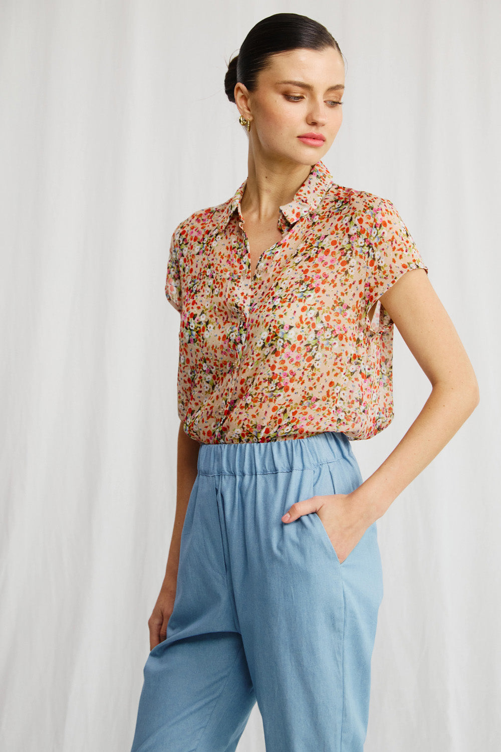 Sherry linen shirt with stripe print