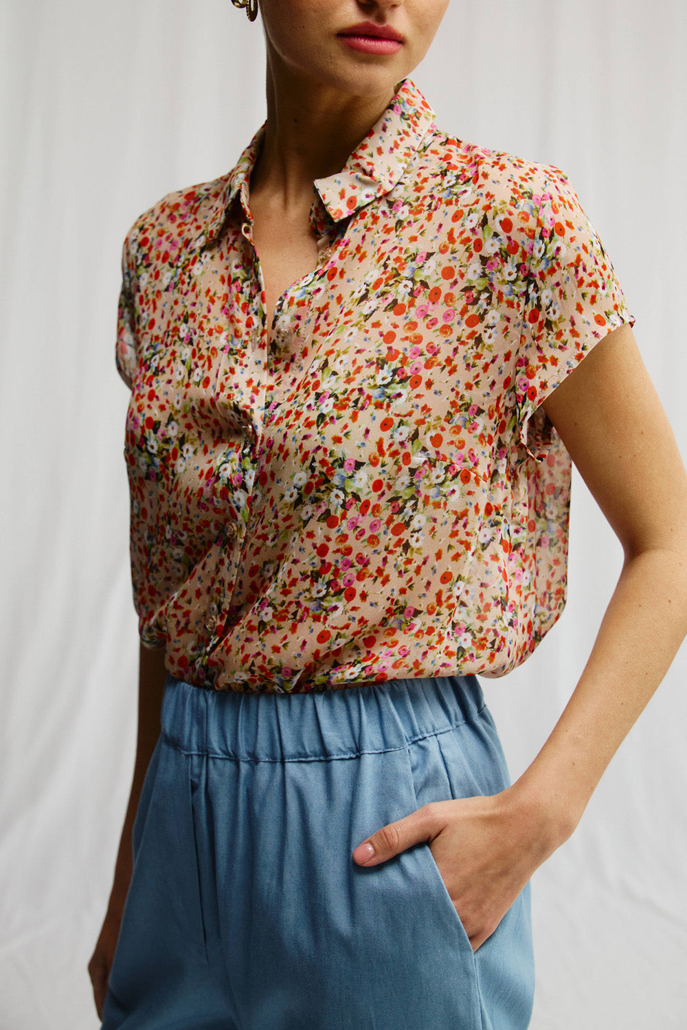 Sherry linen shirt with stripe print