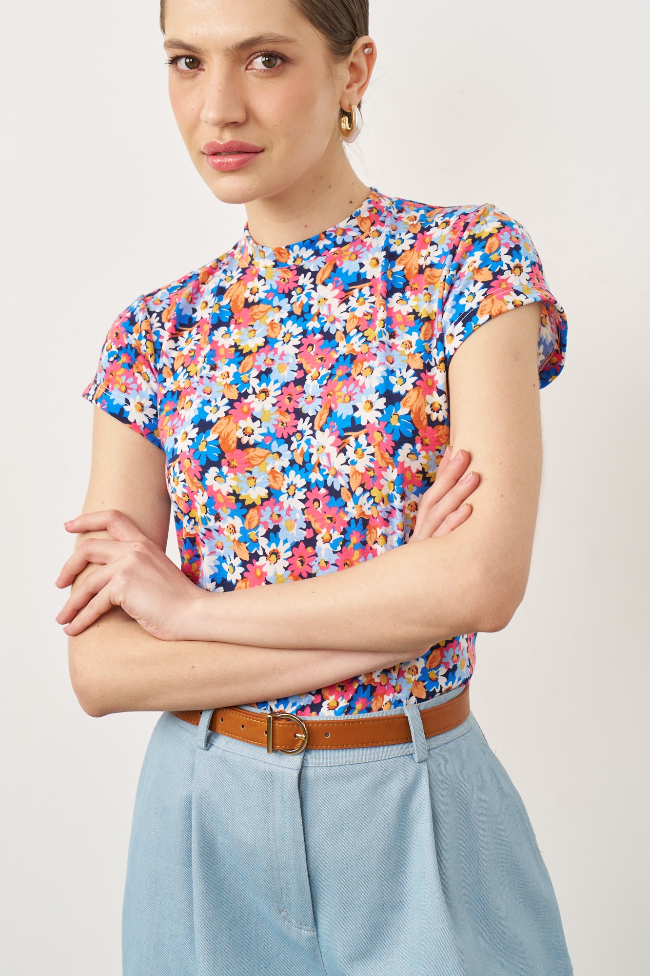 טי שירט סלין פרחים מולטי