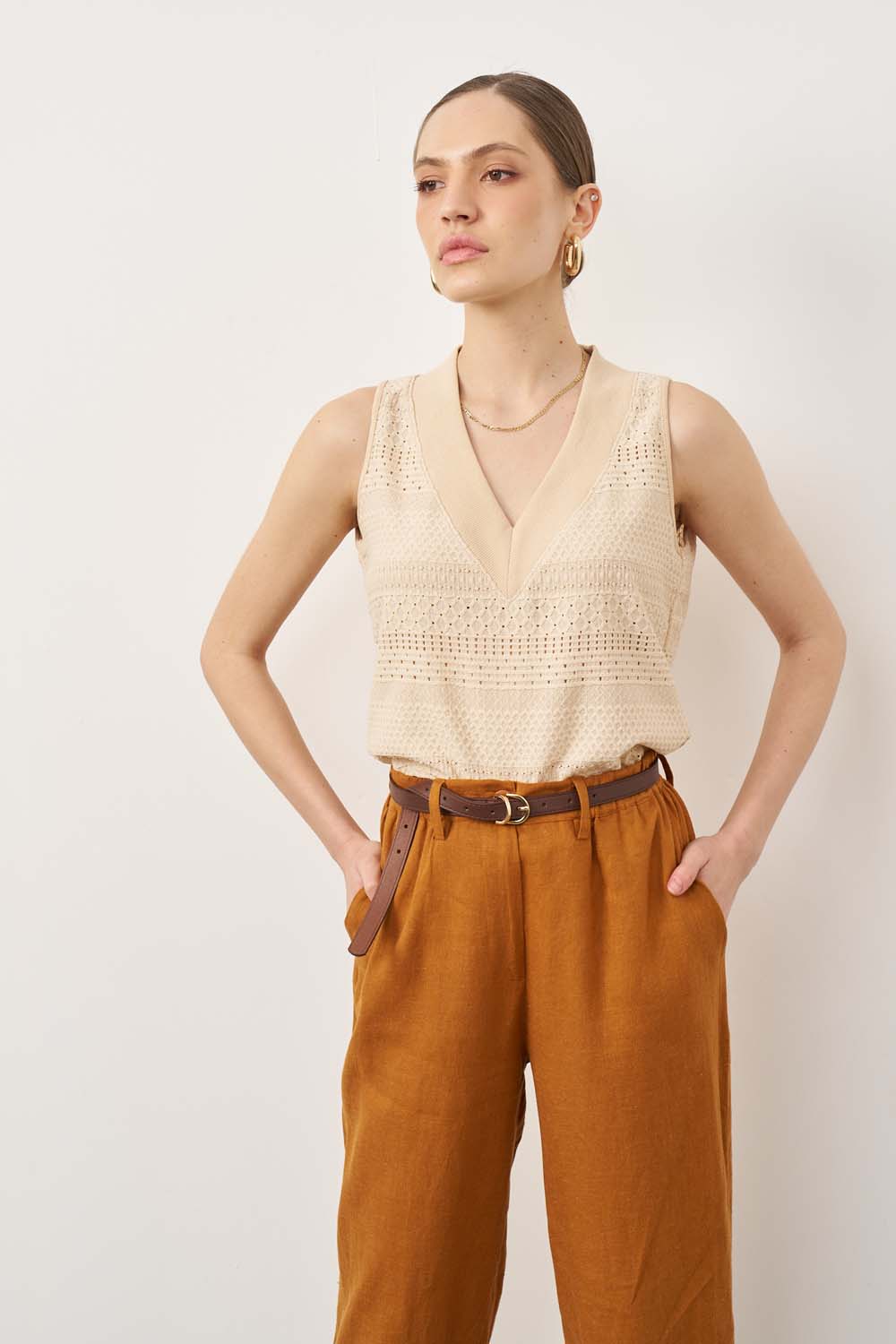 Sandra beige striped shirt