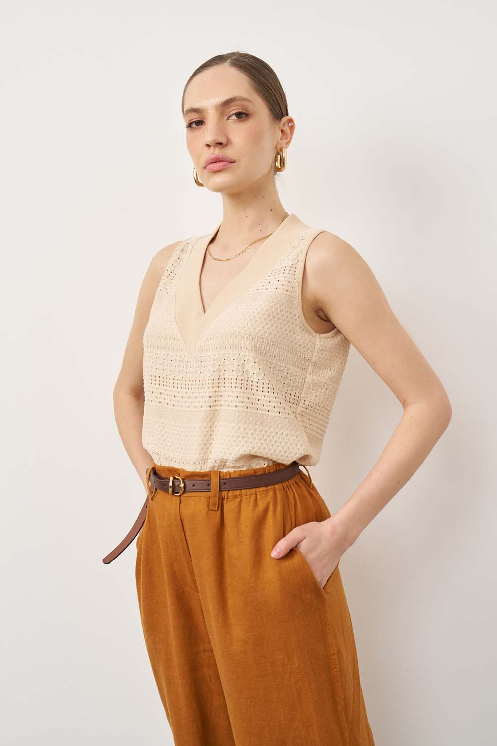 Sandra beige striped shirt