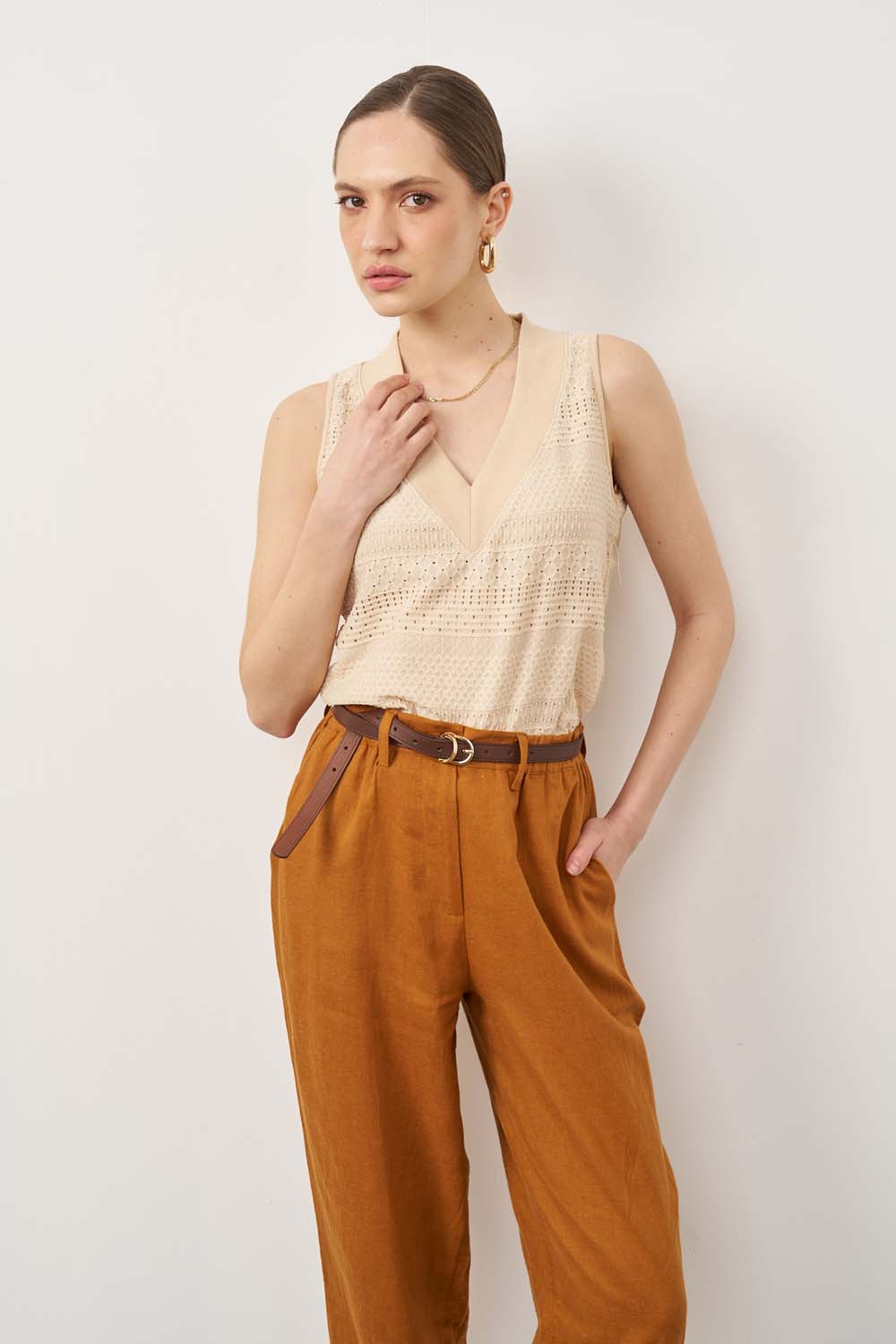 Sandra beige striped shirt