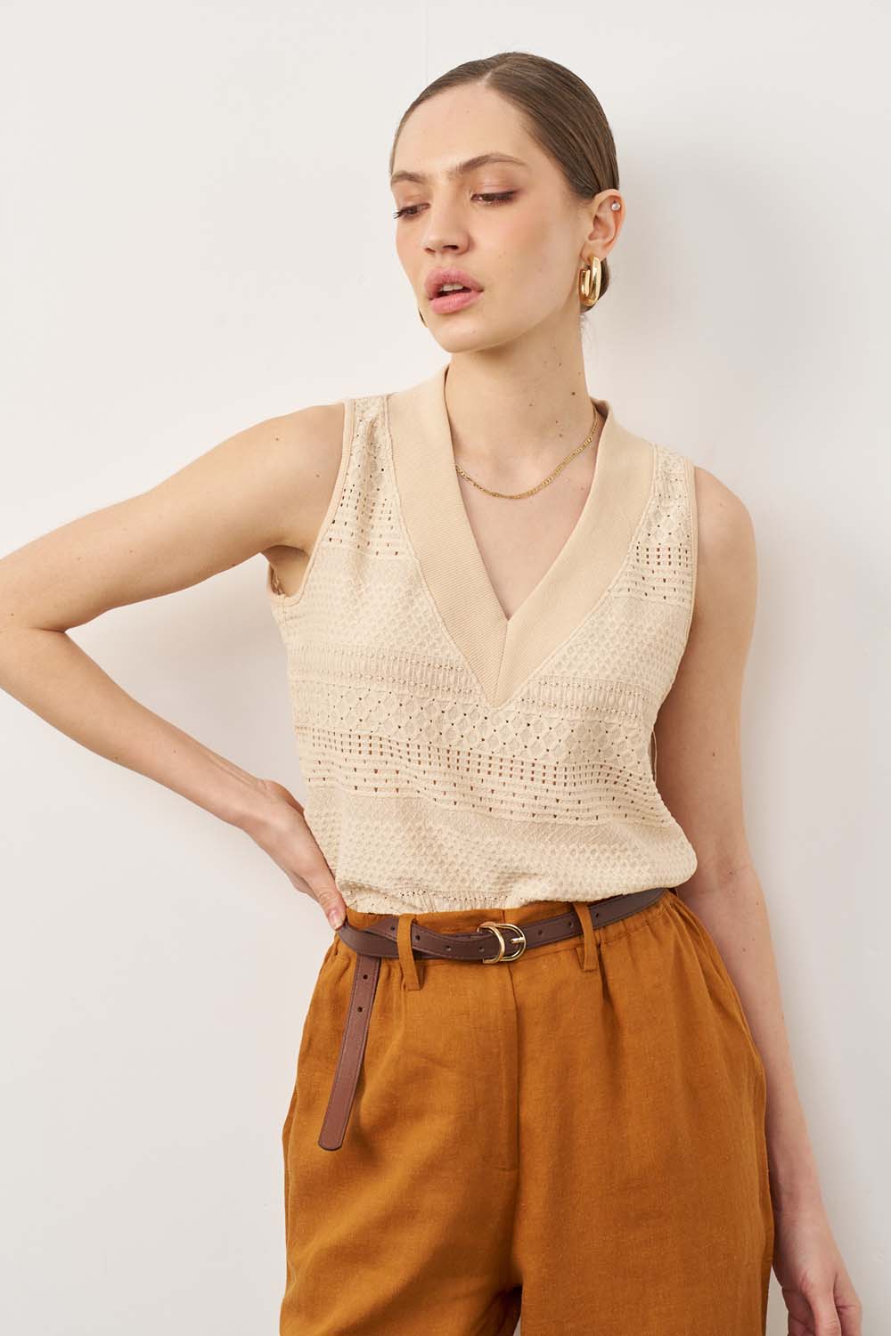 Sandra beige striped shirt