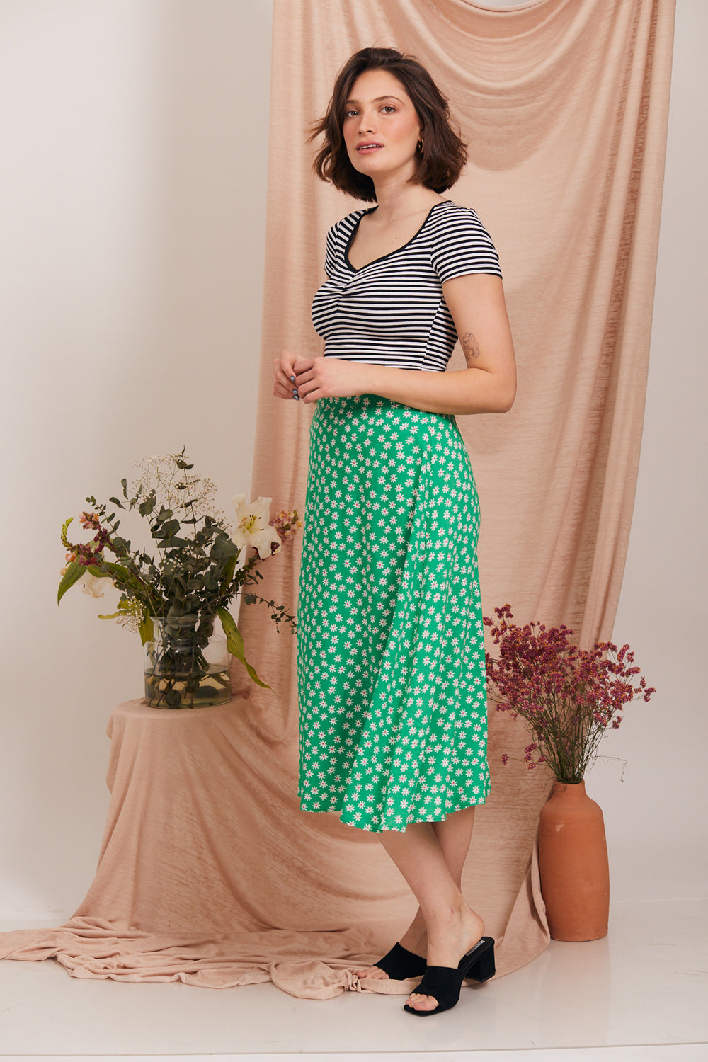 Black white striped cami shirt