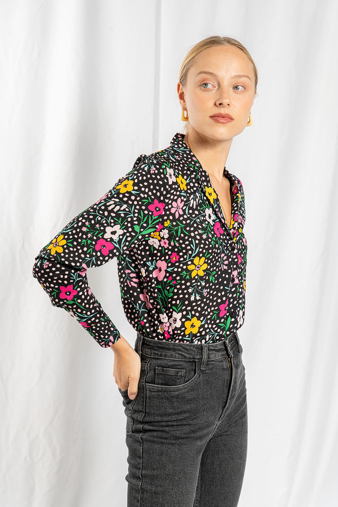 Molly gray floral print shirt 