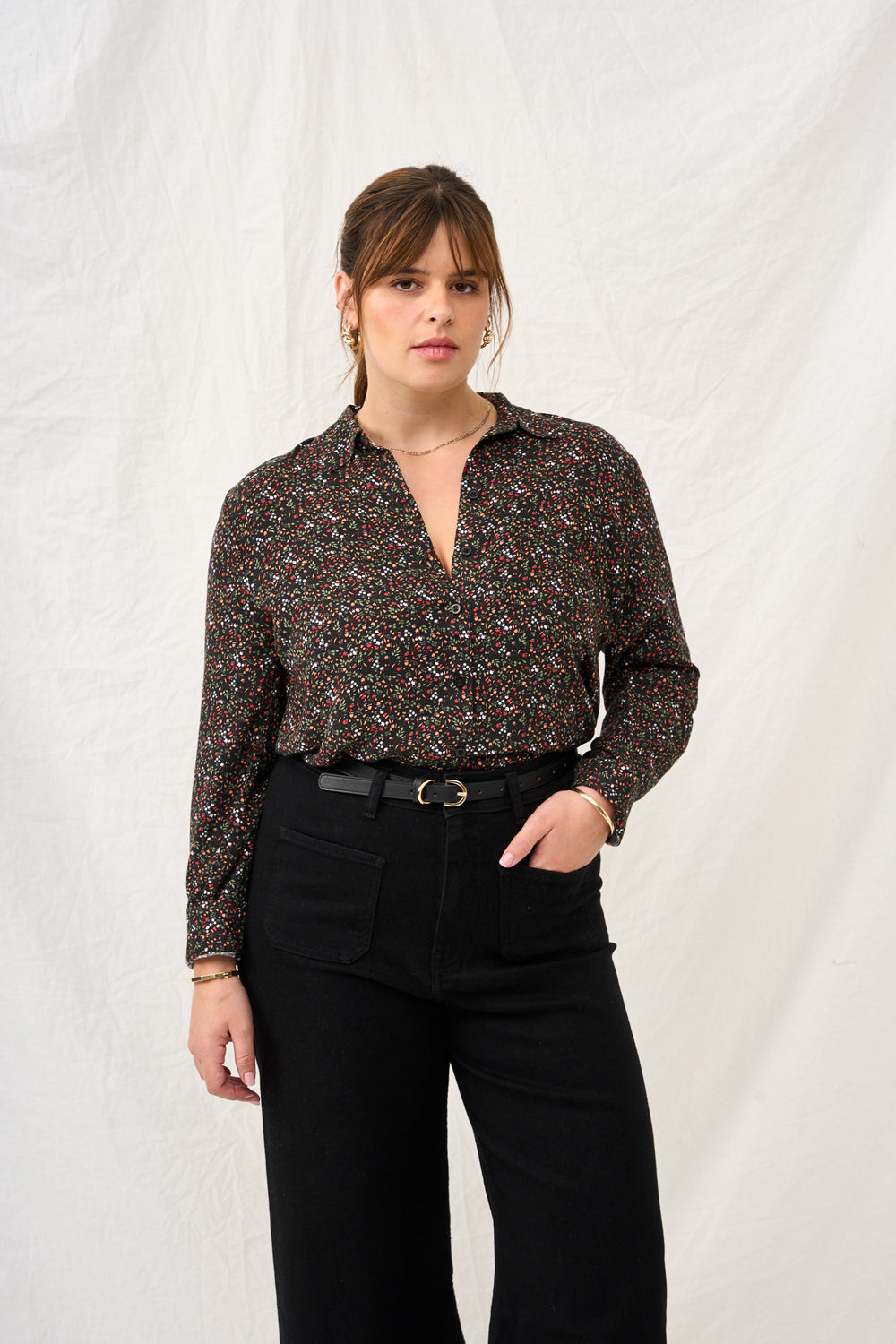 Valerie shirt with brown floral print 