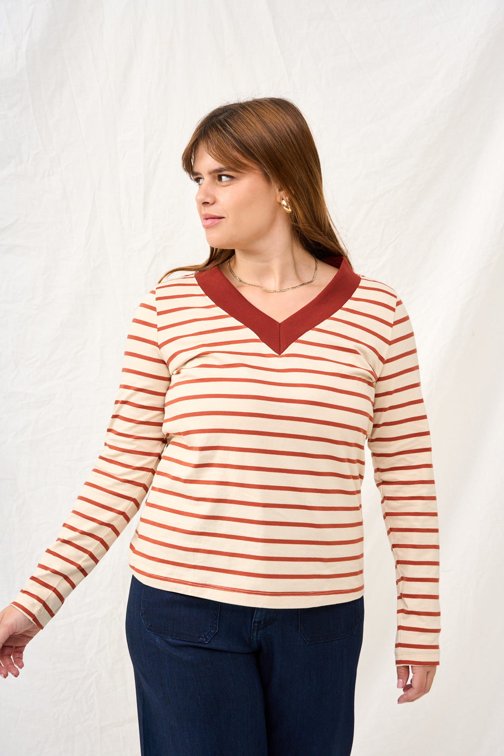 Collins spring camel striped knit