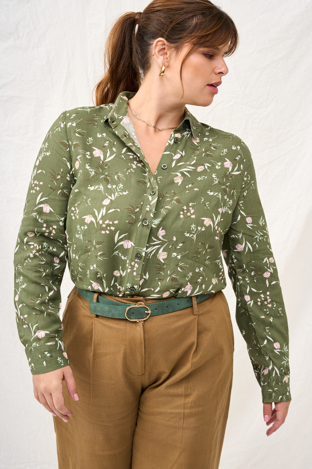 Valerie shirt with brown floral print 