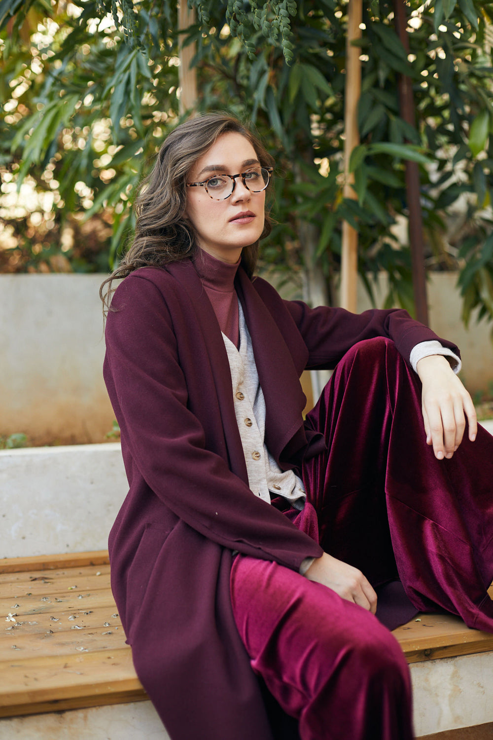 מעיל מעטפת בצבע בורדו