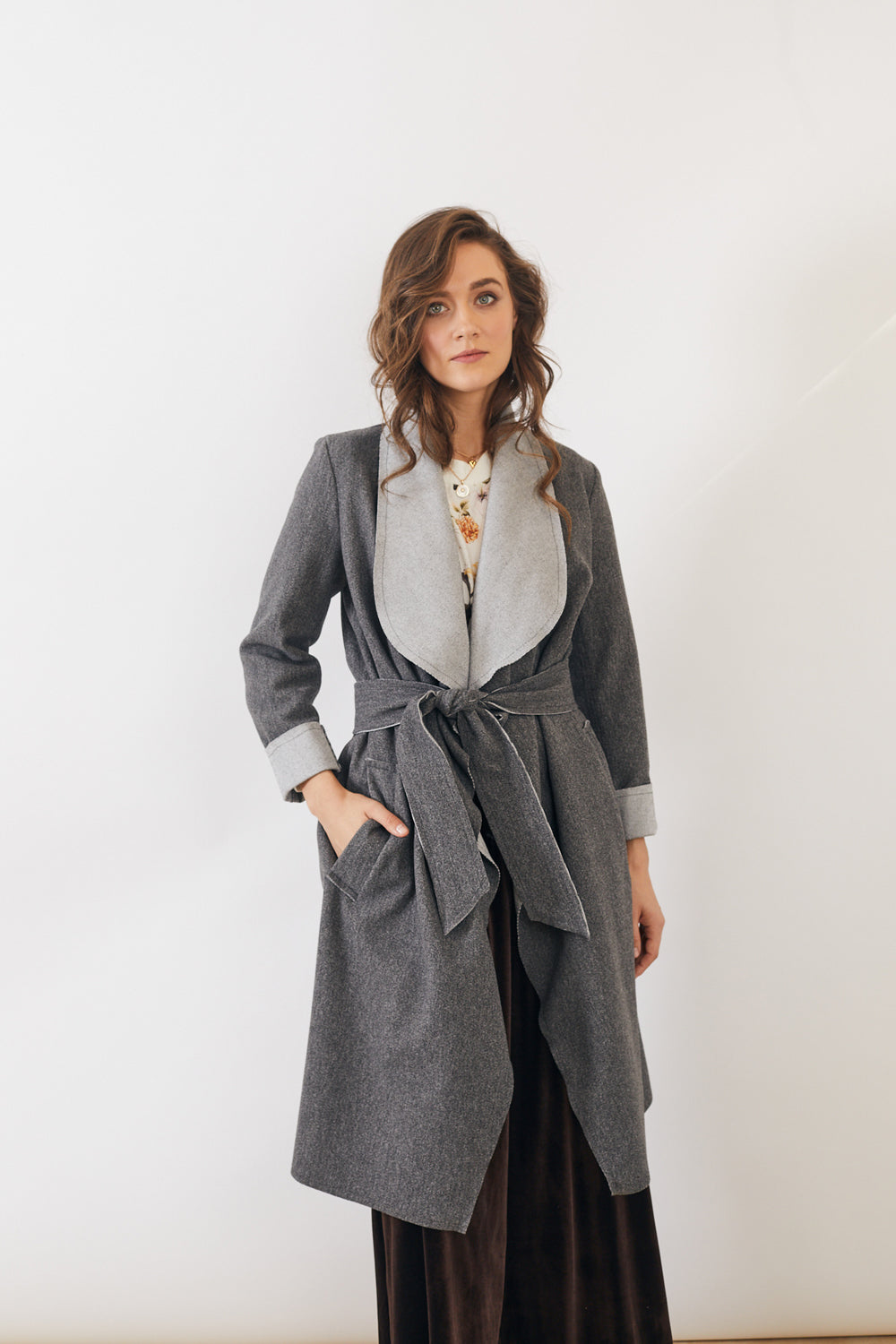 מעיל מעטפת בצבע אפור מלאנג׳