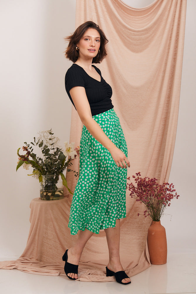 חצאית סנדי פרחונית ירוקה
