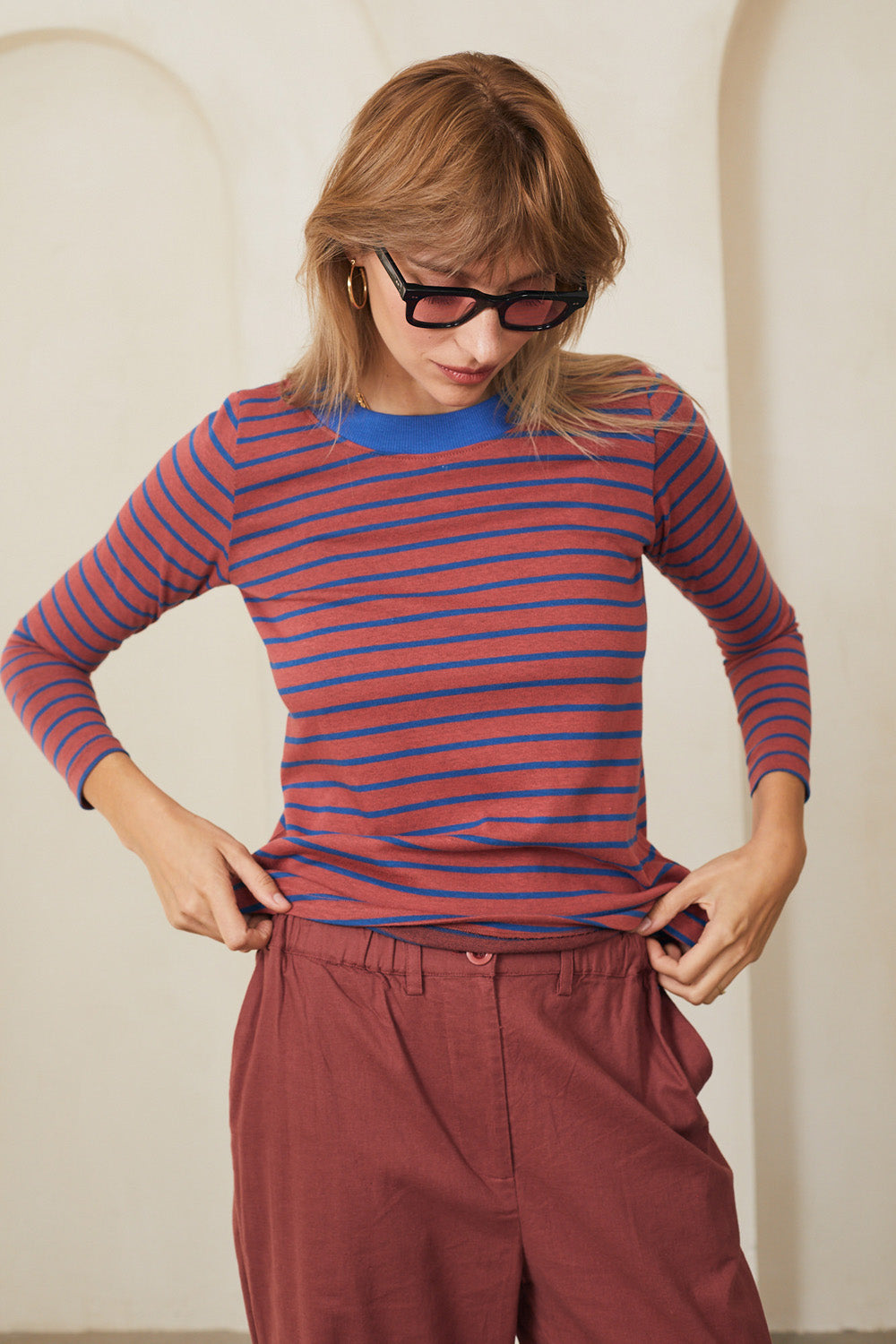Crimson striped red purple knit