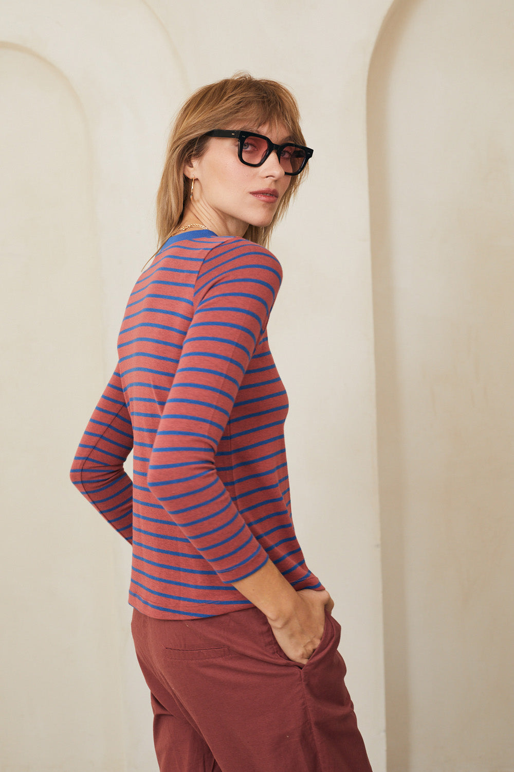 Crimson striped red purple knit