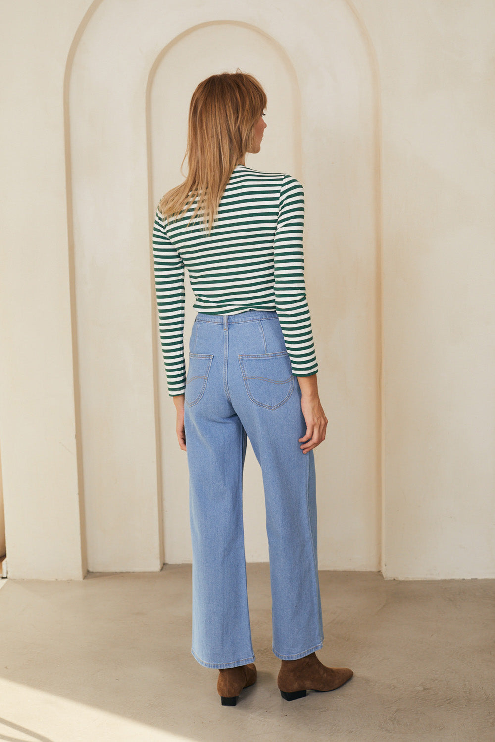 טי שירט סלין ארוכה פסים ירוק לבן