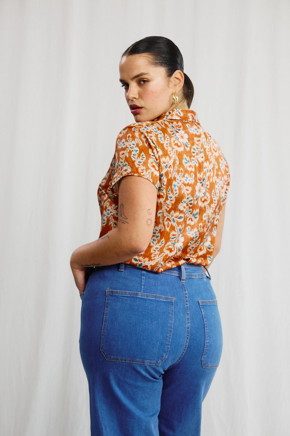 Sherry linen shirt with stripe print 
