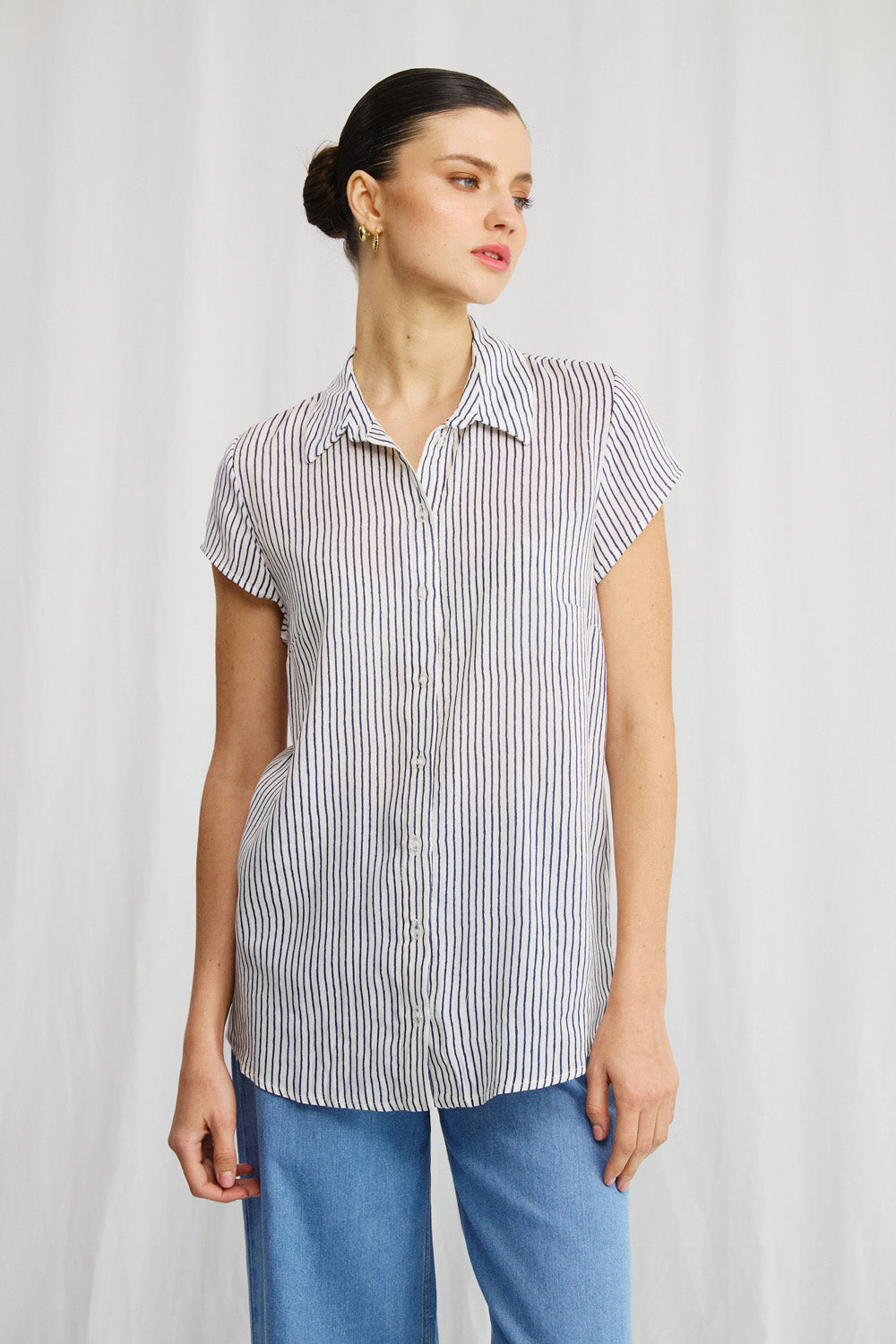 Sherry linen shirt with stripe print 