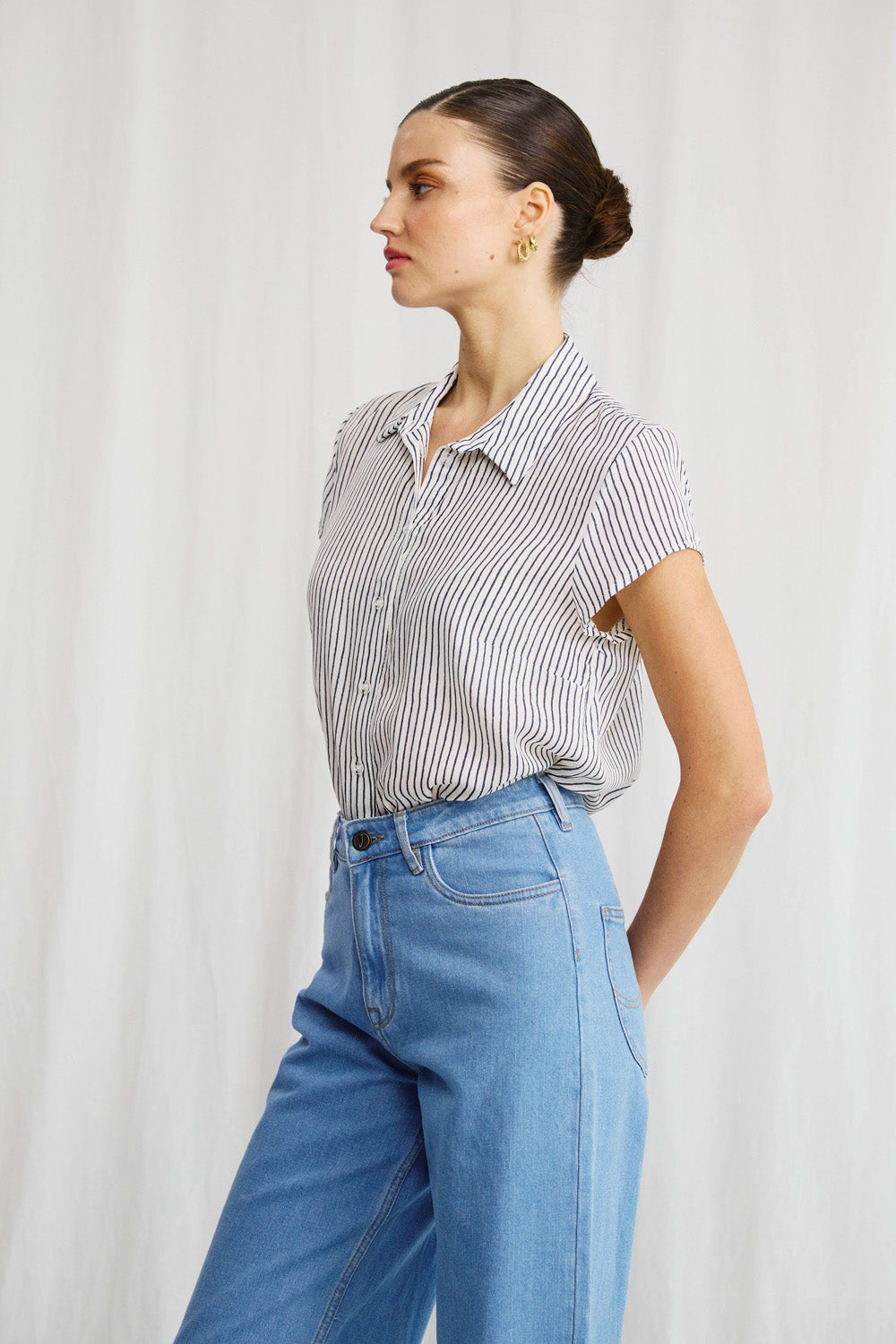 Sherry linen shirt with stripe print 