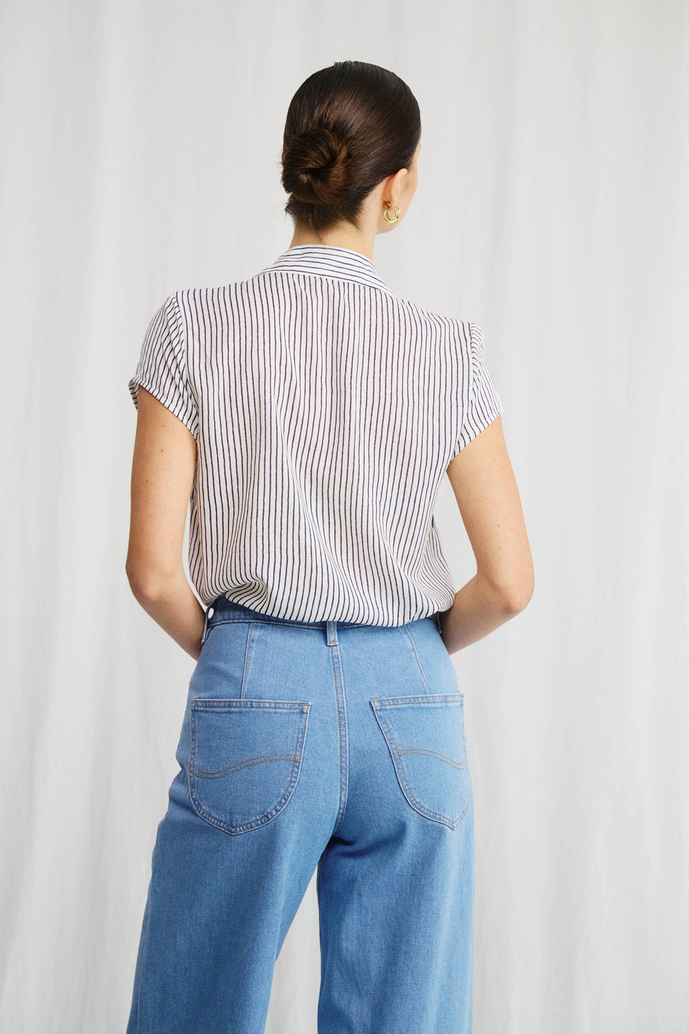 Sherry linen shirt with stripe print 