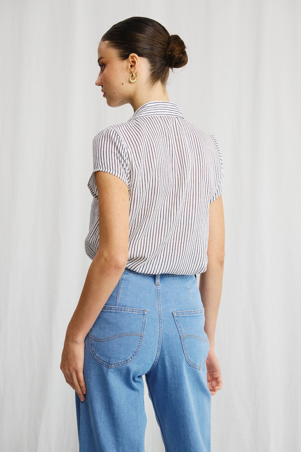 Sherry linen shirt with stripe print 