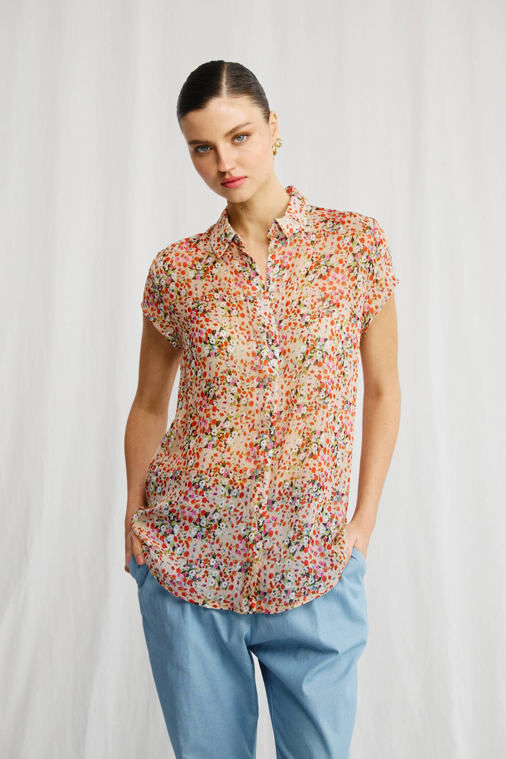 Sherry linen shirt with stripe print 
