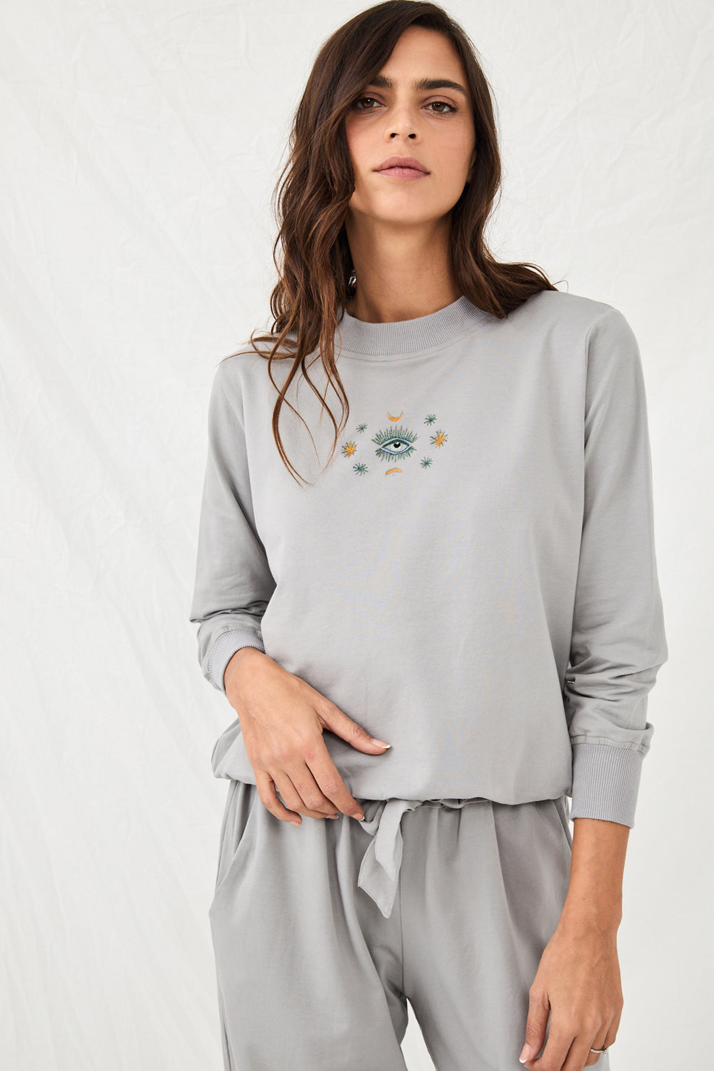 Gray sweatshirt with embroidery