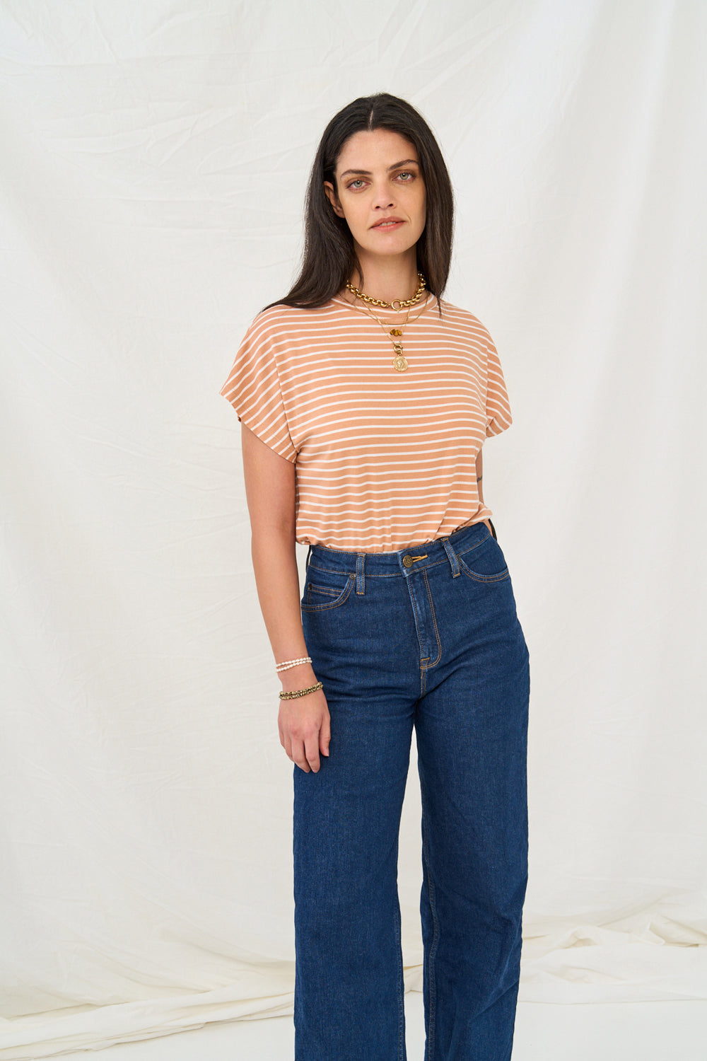 Alba t-shirt with peach stripes