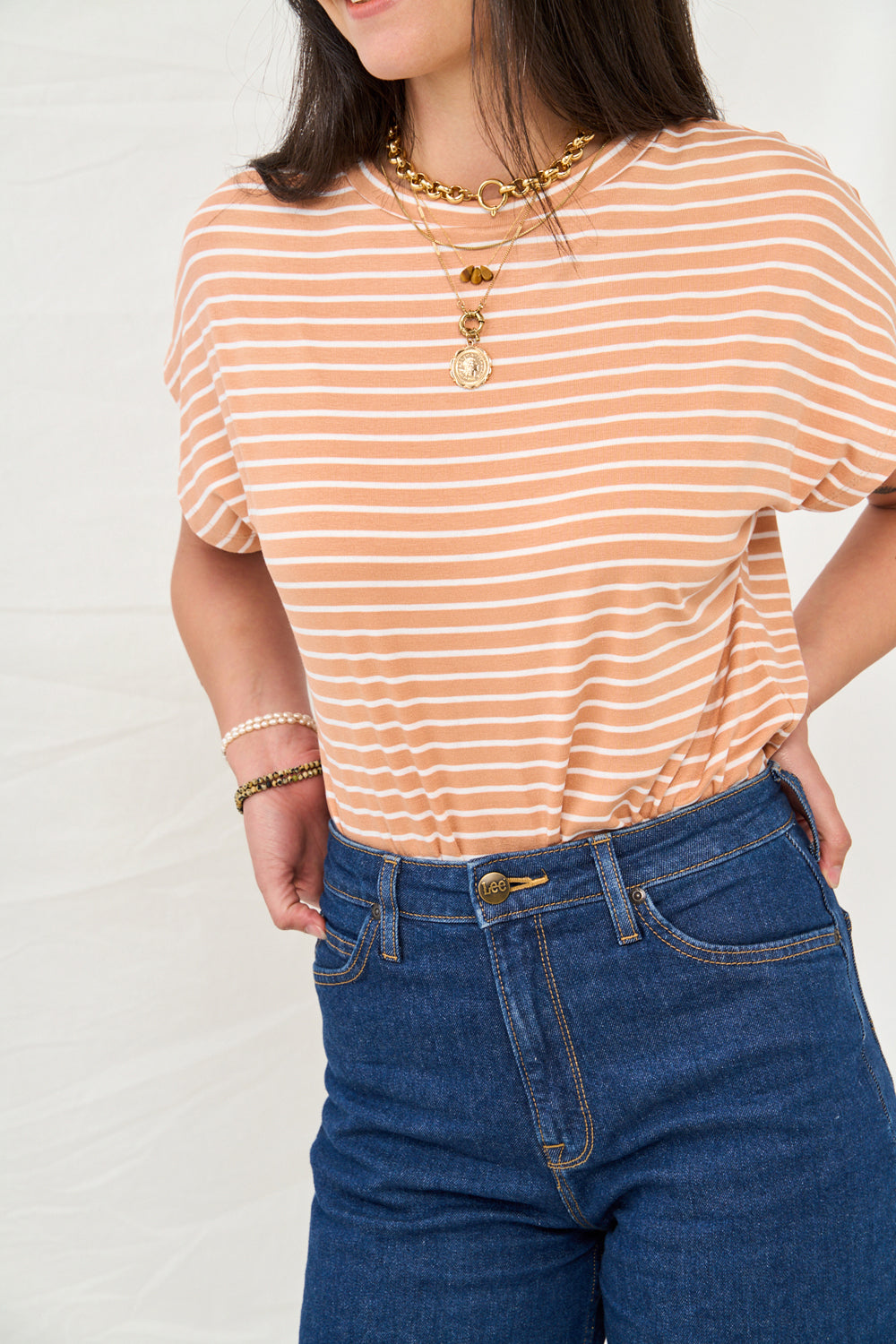 Alba t-shirt with peach stripes