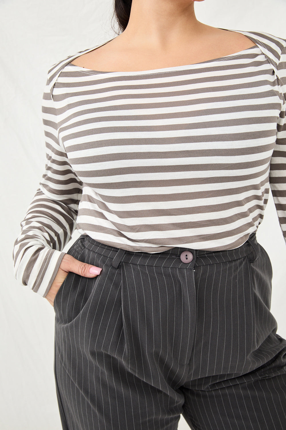 Gray and white striped Francesca shirt