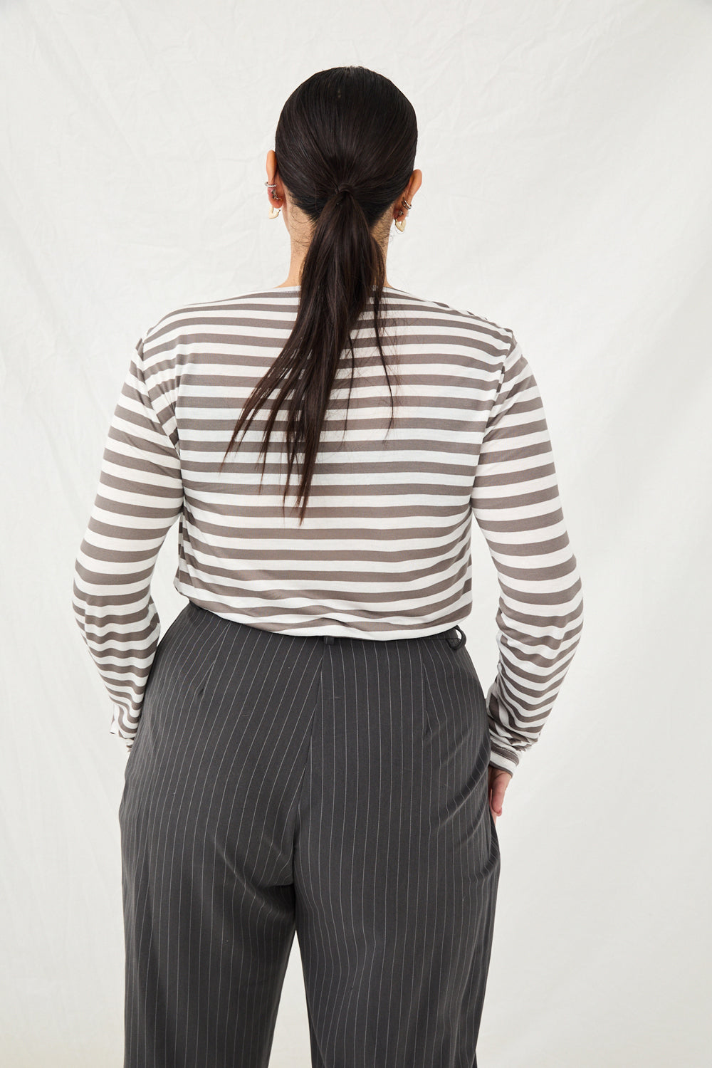 Gray and white striped Francesca shirt