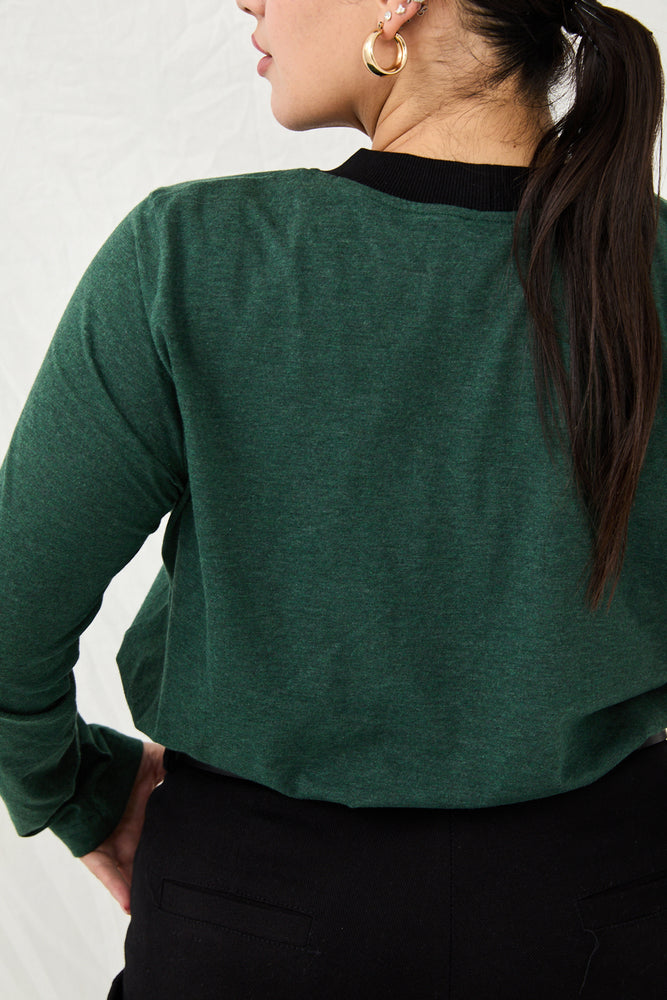 חולצת קרי ארוכה עם רקמה בצבע ירוק